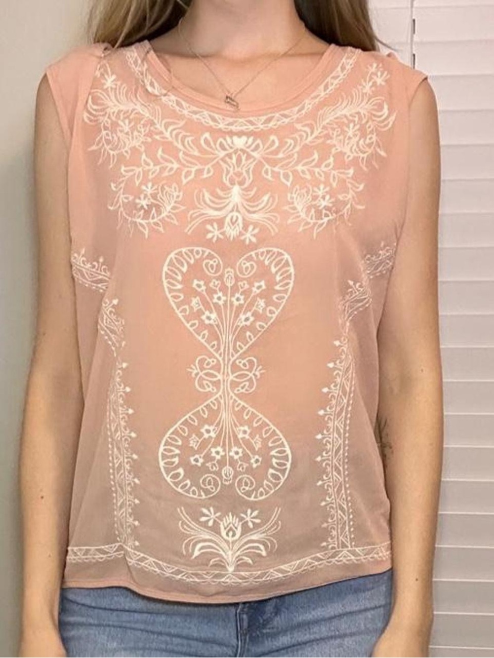 Sleeveless Embroidered Peach Women's Top